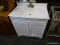 BATHROOM SINK; WHITE BATHROOM SINK AND BOTTOM CABINET.