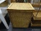 WICKER LAUNDRY BASKET; LAUNDRY BASKET WITH A CLOTH BAG INSIDE. THE BASKET IS 2FT TALL X 13IN LONG X