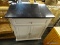 CROSLEY FURNITURE ROLLING MARBLE TOP COUNTER; BLACK MARBLE TOP COUNTER, WHITE BODY CABINETS AND