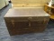 VINTAGE METAL CHEST AND CONTENTS; CHEST IS 3FT LONG X 1FT 7IN WIDE X 1FT 8IN TALL, AND HAS A LEOPARD