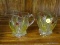 VASELINE GLASS SUGAR AND CREAMER SET; VINTAGE VASELINE GLASS SUGAR AND CREAMER WITH YELLOW FLOWER