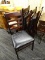 WOODEN FOLDING CHAIR; SET OF 4 WOODEN FOLDING CHAIRS WITH BLACK UPHOLSTERED SEATS. MEASURES 1 FT 4.5