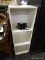 STORAGE SHELF; WHITE FINISH STORAGE UNIT WITH 3 ADJUSTABLE SHELVES. MEASURES 1 FT 3 IN X 1 FT 2 IN X