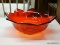 AMBERINA GLASS BOWL; FLORAL PATTERN BOWL IN HUES OF RED, ORANGE, AND YELLOW. MEASURES 9 IN DIA