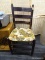 ANTIQUE SIDE CHAIR; WOVEN SEAT AND MULE EARED MAHOGANY CHAIR IN GOOD USED CONDITION. MEASURES 1 FT 6