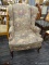 VINTAGE WINGBACK CHAIR; FLORAL UPHOLSTERED WINGBACK CHAIR WITH ROLLED ARMS AND REMOVABLE SEAT