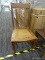 VINTAGE PRESSED BOARD SEAT CHAIR; WOODEN SIDE CHAIR WITH FLORAL PATTERNED PRESS BOARD SEAT AND