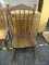 VINTAGE ARROW BACK CHAIR; SOLID WOOD SPINDLE POSTS WITH ARROW BACK, SADDLE SEAT, AND 