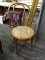 VINTAGE PARLOR CHAIR; VINTAGE WOODEN ROUNDED BACK PARLOR CHAIR WITH ROUND SEAT AND BRACED TAPERED