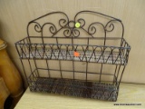 BATHROOM WALL SHELF; METAL AND WICKER 2 TIER WALL SHELF IN VERY GOOD CONDITION. MEASURES 1 FT 5 IN X