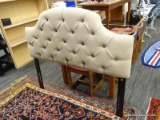 MODERN FULL SIZE HEADBOARD; GRAY COLORED BUTTON TUFTED BACK HEADBOARD WITH BLACK COLORED LEGS.