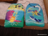 BOOGIE BOARD LOT; INCLUDES 2 TOTAL BOOGIE BOARDS WITH PRINTED ON IMAGES BY MICHAEL SEARLE. BOTH ARE