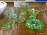 LOT OF ASSORTED URANIUM GLASS; 6 PIECE LOT OF VINTAGE URANIUM/VASELINE GLASS TO INCLUDE: A