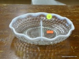 VINTAGE GLASS NUT DISH; BEAUTIFUL CLEAR GLASS NUT DISH WITH HOBNAIL PATTERN AND FROSTED WHITE