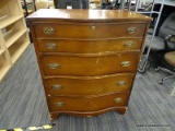 OAK DRESSER; FIVE DRAWERS WITH A WAVE ON THE FRONT OF THE BODY, STANDING 3FT 9IN TALL X 3FT WIDE X