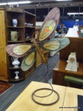 METAL DRAGONFLY GARDEN DECORATION; FREESTANDING DRAGONFLY, MULTICOLORED BODY AND WINGS. MEASURES 1