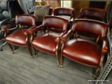 SET OF VINTAGE FAUX LEATHER OFFICE CHAIRS; SET OF 6 VINTAGE RED MARBLED FAUX LEATHER OFFICE/ WAITING