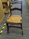 VINTAGE CANE SEAT SIDE CHAIR; BEAUTIFUL RICH WOOD WITH INLAY DETAILING SDE CHAIR WITH ROUND CANE