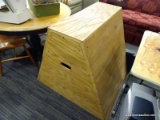 WOODEN VAULTING BOX; STURDY WOODEN GYMNASTICS VAULTING BOX/HORSE WITH SIDE HANDLE CUTOUTS. MEASURES