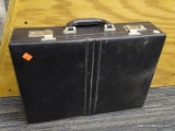 LEATHER-LOOK BRIEFCASE; SLEEK BLACK LEATHER-LOOK BRIEFCASE WITH BRUSHED SILVER TONED COMBINATION