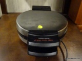 BLACK & DECKER WAFFLE MAKER; BLACK AND STAINLESS STEEL BLACK & DECKER BELGIAN WAFFLE MAKER.