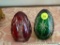 (DIN) PAPERWEIGHTS; 2 BOHEMIAN GLASS EGG SHAPED PAPERWEIGHTS- 4.5 IN H