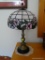 (BR1) TIFFANY STYLE LAMP; BRASS BASE TIFFANY STYLE LAMP- 23 IN H