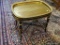(LR) COFFEE TABLE; BLACK LACQUERED BAMBOO STYLE COFFEE TABLE WITH ENGRAVED BRASS TRAY TOP AND