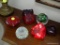 (LR) PAPER WEIGHTS- 5 PAPERWEIGHTS- HEART SHAPED, RED CRYSTAL, RED HEART SHAPED DIAMOND PATTERN,