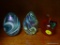 (LR) PAPER WEIGHTS; 3 SIGNED PAPERWEIGHTS- APPLE SIGNED NWS GLASS '93, SWIRL PATTERNED EGG SIGNED