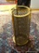 (FOYER) UMBRELLA STAND AND BASKET; BRASS UMBRELLA STAND WITH LIONS PAW FEET- 21 IN H AND RED BASKET