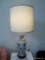 (LR) LAMP; PAINTED CERAMIC LAMP WITH SHADE AND FINIAL- 36 IN H