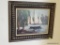 (FOYER) PICTURE; PRINT ON BOARD BY BOLO OF SAILBOAT IN BRONZE TONED FRAME- 22.5 IN X 18 IN