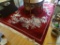 (DIN) CHINESE RUG; HAND SCULPTED CHINESE RUG IN RED AND WHITE WITH FLORAL PATTERNS- 8 FT 3 IN X 12