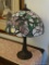 (DIN) STAINED GLASS LAMP, TIFFANY STYLE BRONZE AND STAINED GLASS LAMP- 20 IN H