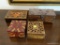 (DIN) JEWELRY BOXES; 4 WOODEN JEWELRY BOXES- 2 BURNED ART BOXES FROM POLAND CARVED TEAK WOOD BOX AND