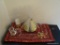 (DIN) MISCELL LOT; 2 GLASS PAPERWEIGHTS- BEAR- 5 IN H AND AN OWL- 4 IN H, FIBER OPTIC LAMP- 13 IN H