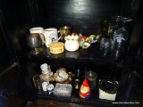 (DIN) CONTENTS OF CABINET; BELLEEK VASE, COFFEE MUGS, SILVER PLATED JULEP CUP AND A GOBLET,