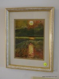 (HALL) FRAMED WATER PRINT; FRAMED AND DOUBLE MATTED WATER PRINT IN GOLD AND SILVER TONE FRAME- 12 IN