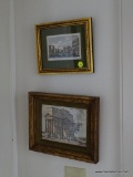 (HALL) PICTURES; 2 ITALIAN ARCHITECTURAL PRINTS FRAMED AND MATTED IN GOLD FRAMES- 10.5 IN X 9 IN AND