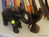 (OFFICE) WOOD CARVED FIGURES- WOOD CARVED ELEPHANT- 6 IN X 8 IN AND CARVED HAWK 6 IN