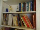 (OFFICE) BOOKS; 2 SHELF LOT OF MAJORITY COOKBOOKS WITH A FEW MIXED IN NOVELS- CHINESE COOKING, GREAT