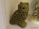 (OFFICE) STONE OWL; CARVED ALABASTER OWL- 7 IN H