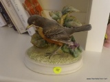 (OFFICE) BIRD FIGURE; LARGE PORCELAIN BIRD FIGURE OF ROBIN BY ANDREA- 6 IN X 8 IN