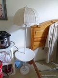(BR1) POLE LAMP- POLE TRAY TOP LAMP WITH WICKER SHADE- 60 IN H