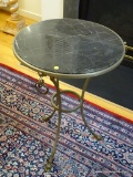 (LR) TABLE; METAL AND MARBLE TOP TABLE WITH HOOF FEET- 18 IN DIA. X 28.5 IN