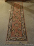 (BASE) RUNNER; MACHINE MADE ORIENTAL STYLE RUNNER IN MAUVE AND IVORY