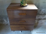 (BASE) CHEST; MID CENTURY STYLE WALNUT 3 DRAWER CHEST- 24 IN X 16 IN X 31 IN