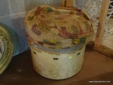 (BASE) OTTOMAN, VINTAGE ROUND LIFT TOP OTTOMAN- 19 IN DIA. X 17 IN H