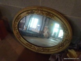(BASE) MIRROR; VINTAGE GOLD EMBOSSED OVAL MIRROR- EXCELLENT CONDITION- 24 IN X 19 IN